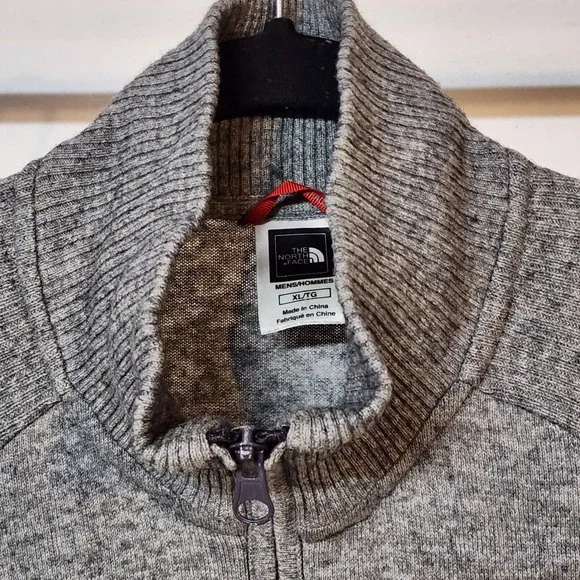 The North Face Mens XL TG Grey Speckled Knit Zip Up Jacket Full Zip Pockets Wool - Picture 6 of 10